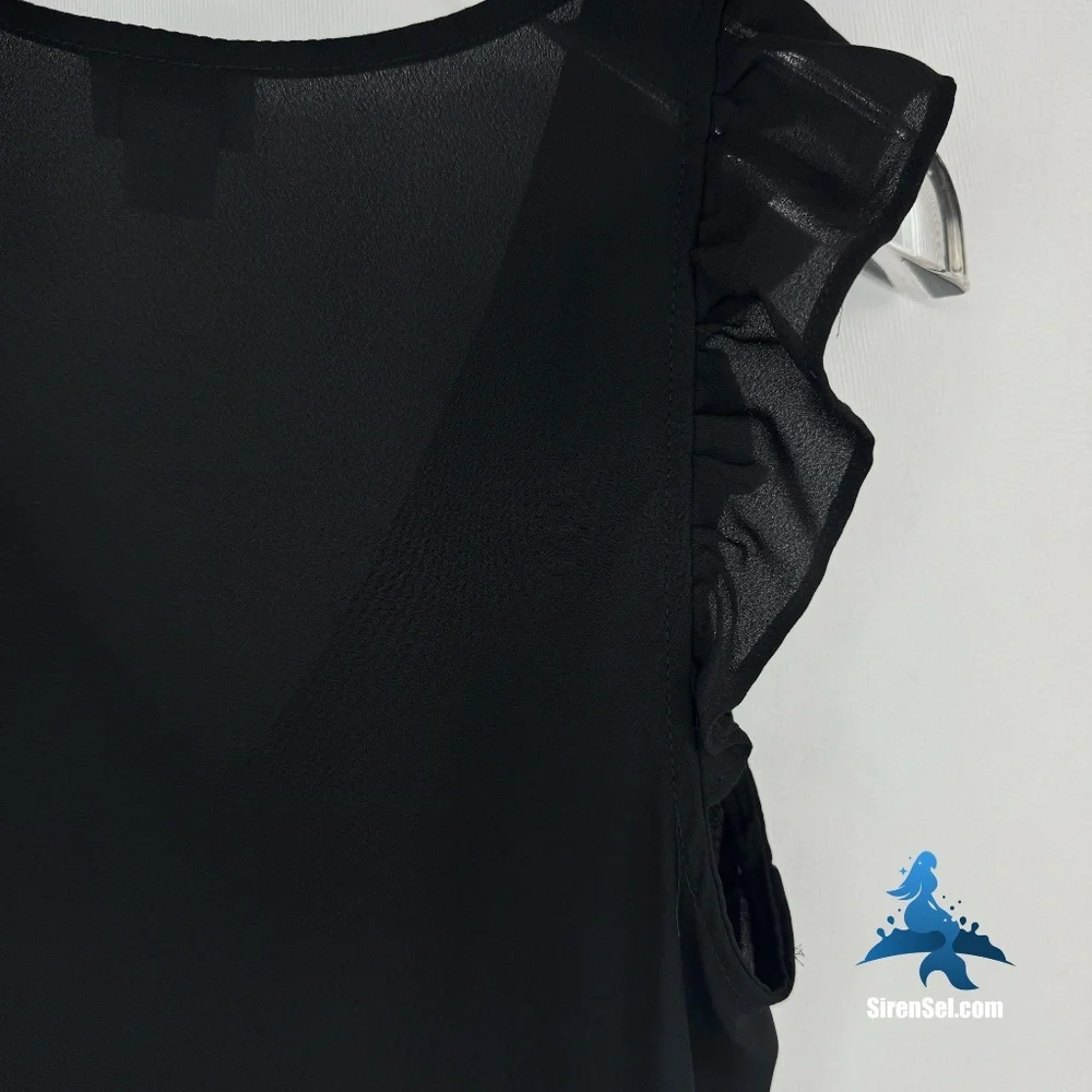 1275 J.Crew Ruffle Sleeve V-Neck Blouse – 2 – Black